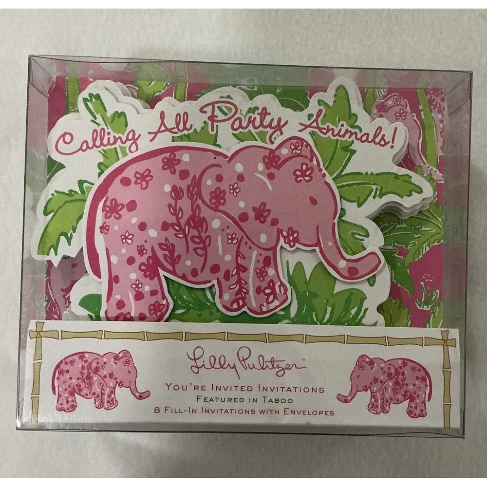 Vintage Lilly Pulitzer TABOO Pink Elephant Invitations Party Animals Rare (13)